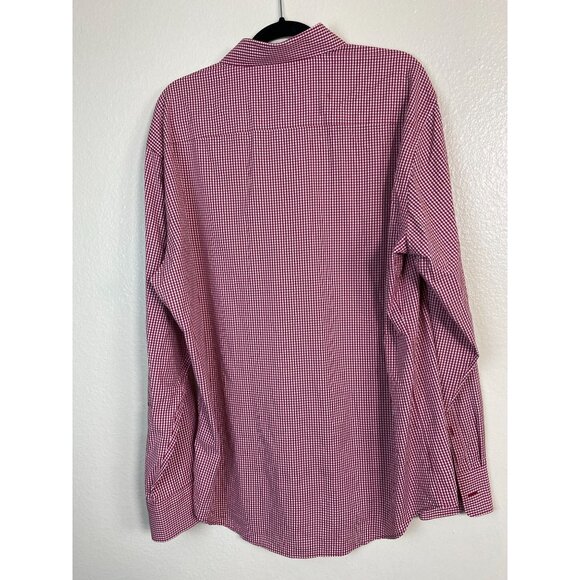 Peter Millar Mens Red Gingham Button Up Shirt size Large Cardinal Stanford Logo - Picture 13 of 15
